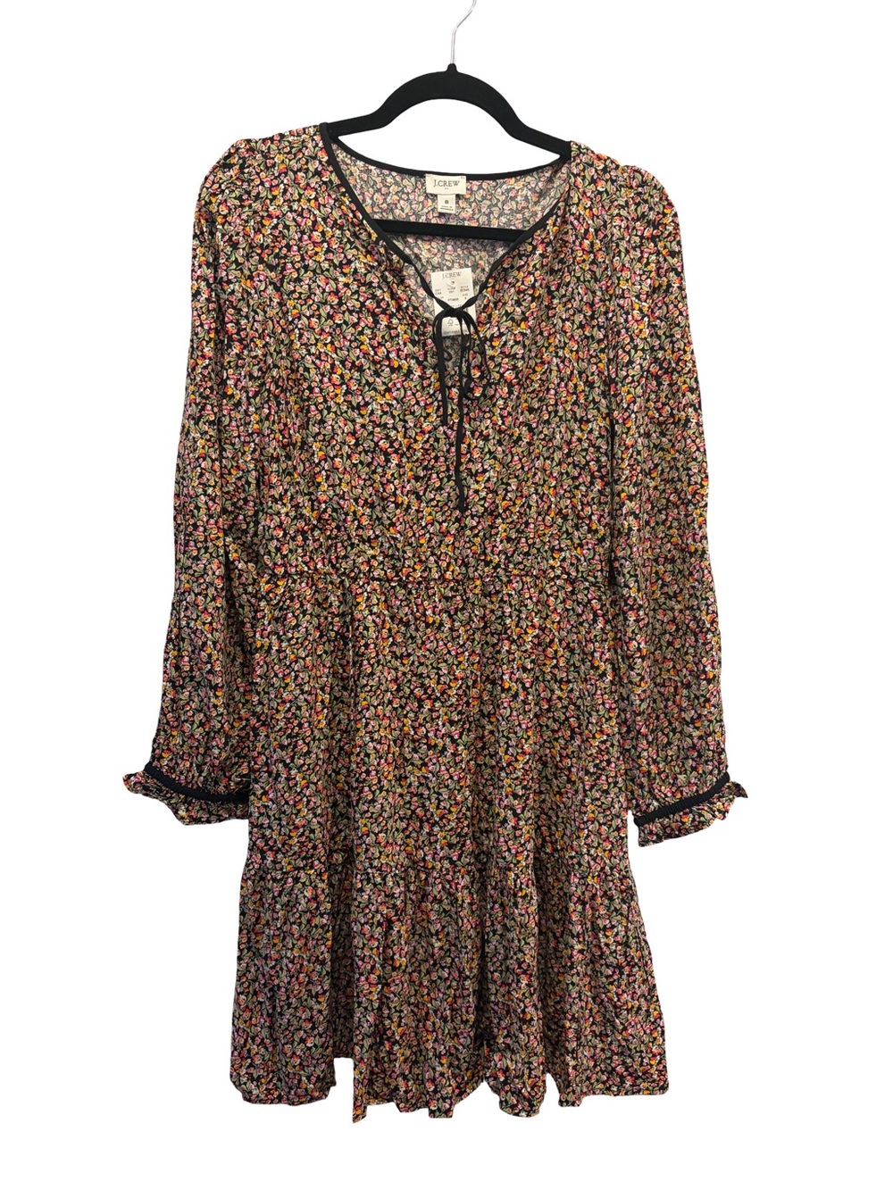 NWT J.Crew Floral Mini Dress Women's 8 Tie Neck Long Sleeve Ruffle Hem